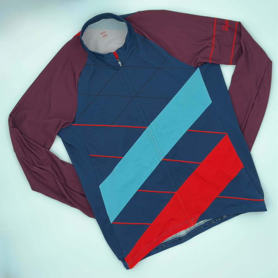 Rapha Men's Long Sleeve Cross Jersey - L - Navy / Maroon / Cyan - Excellent Used Condition