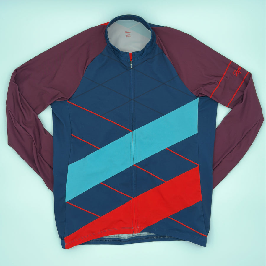 Rapha Men's Long Sleeve Cross Jersey - L - Navy / Maroon / Cyan - Excellent Used Condition (alternate view)