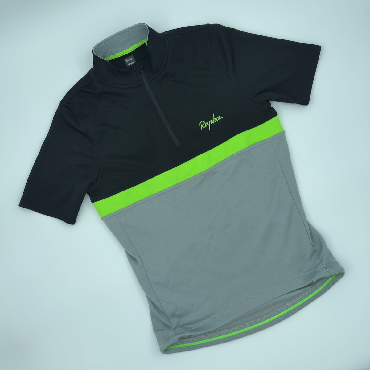 Rapha Men's Club Jersey - Medium - Black / Hi-Vis Green / Grey - Very Good Used Condition