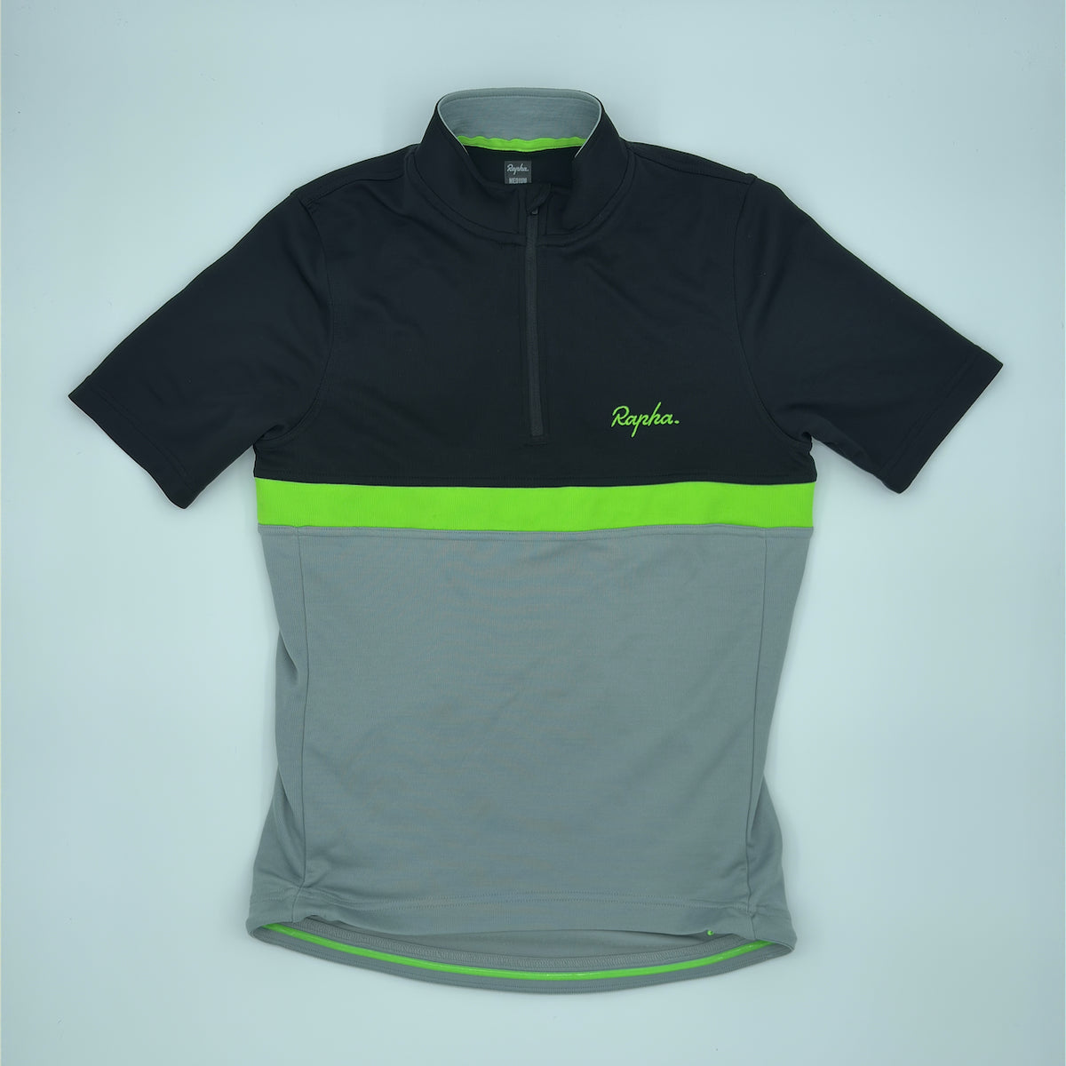 Rapha Men's Club Jersey - Medium - Black / Hi-Vis Green / Grey - Very Good Used Condition