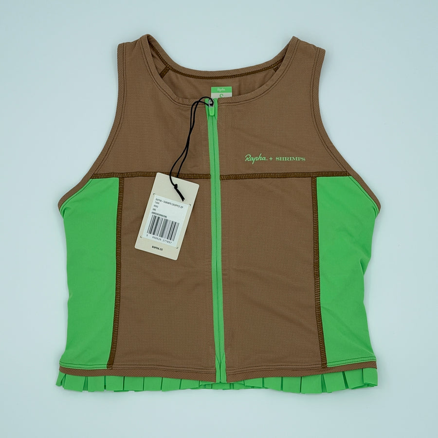 Rapha + Shrimps Women's Cropped Zip Tank - S - Brown / Lime Green - New With Tags (alternate view)