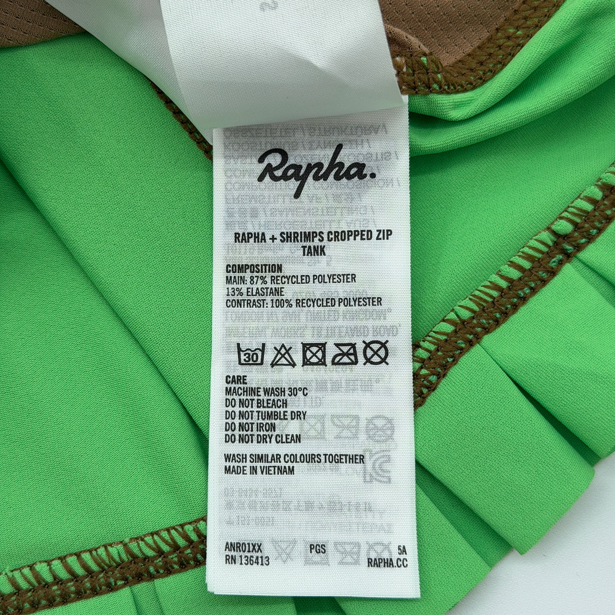 Rapha + Shrimps Women's Cropped Zip Tank - S - Brown / Lime Green - New With Tags