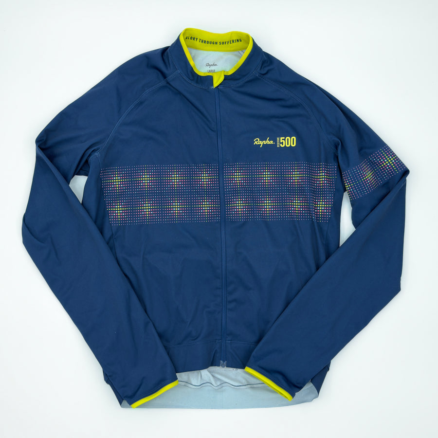 Rapha Men's Festive 500 Long Sleeve Core Jersey in navy, size Large, laid flat (alternate view)