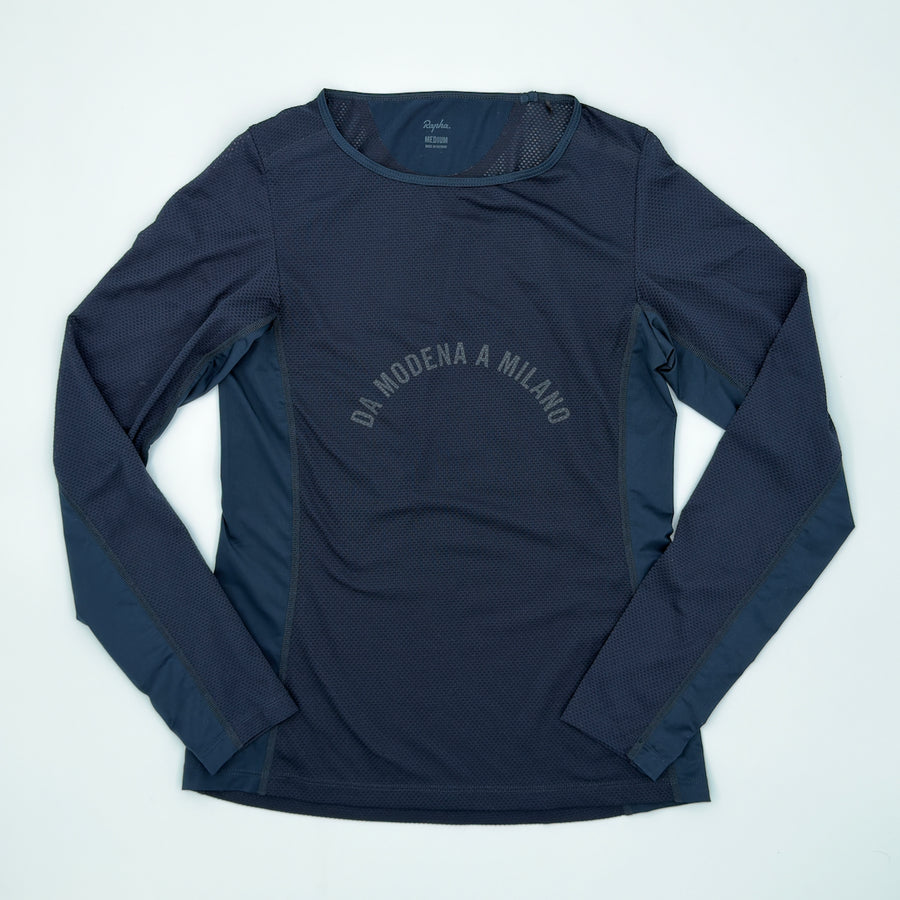 Rapha Women's Long Sleeve Base Layer angled view showing Da Modena a Milano arc print (alternate view)