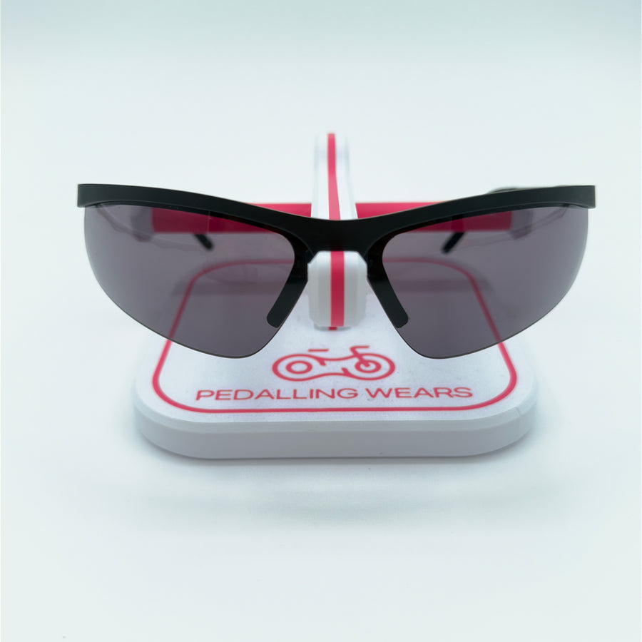 Rapha Mistral Glasses angled front view showing half-framed design with open lower edge (alternate view)