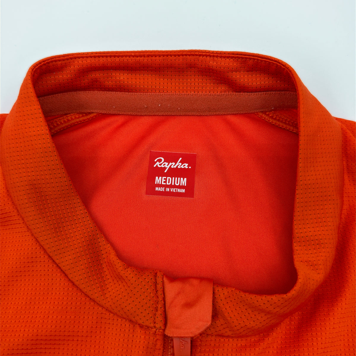 Rapha Pro Team Training Jersey neck label reading Medium, Made in Vietnam
