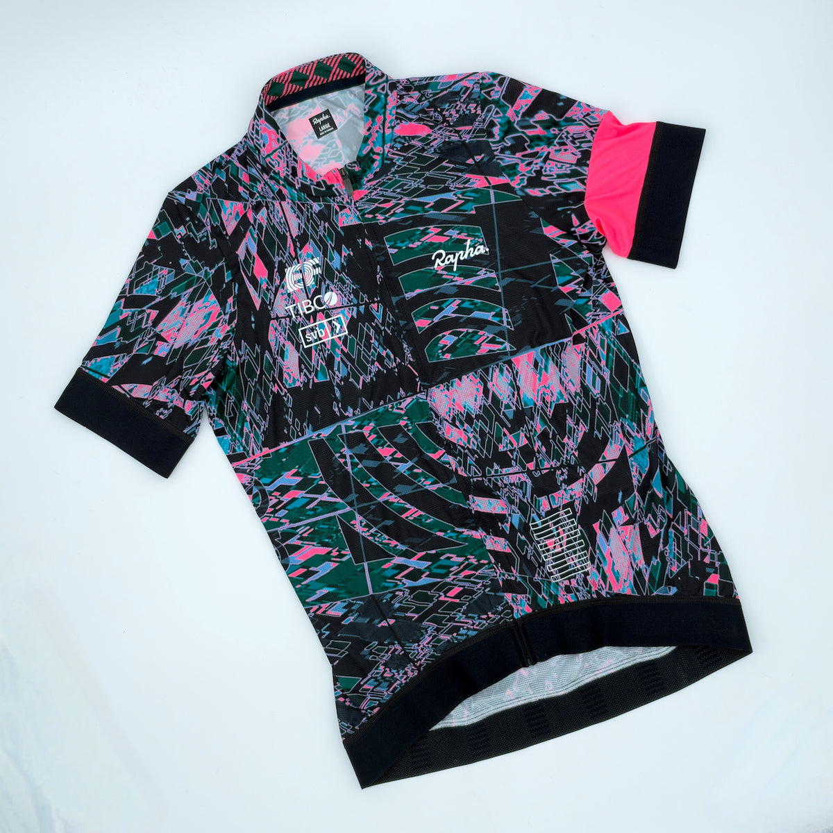 Angled front view showing EF Education, TIBCO and SVB sponsor marks and warped argyle print