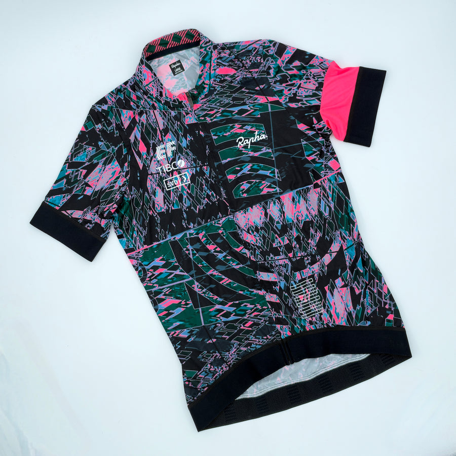 Angled front view showing EF Education, TIBCO and SVB sponsor marks and warped argyle print