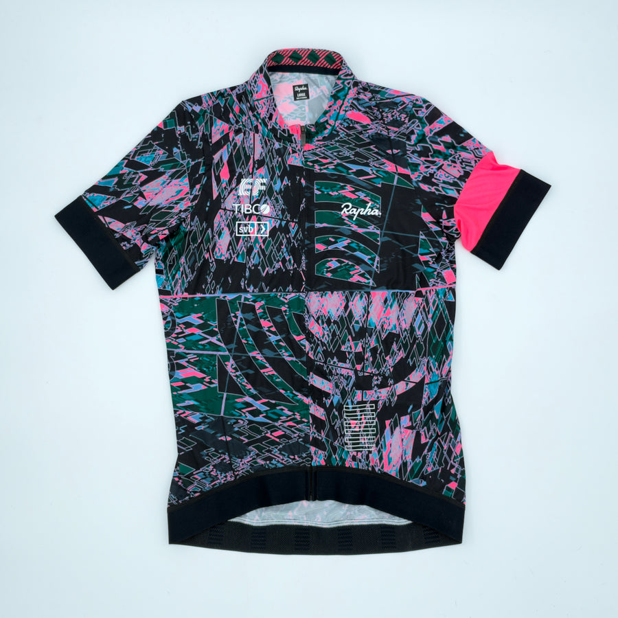 Angled front view showing EF Education, TIBCO and SVB sponsor marks and warped argyle print (alternate view)
