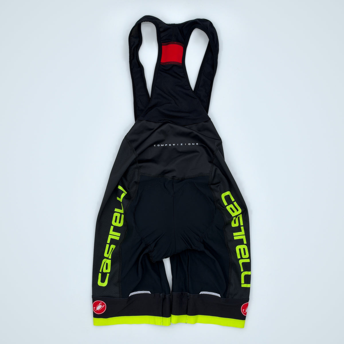Second rear view of the bib shorts laid flat