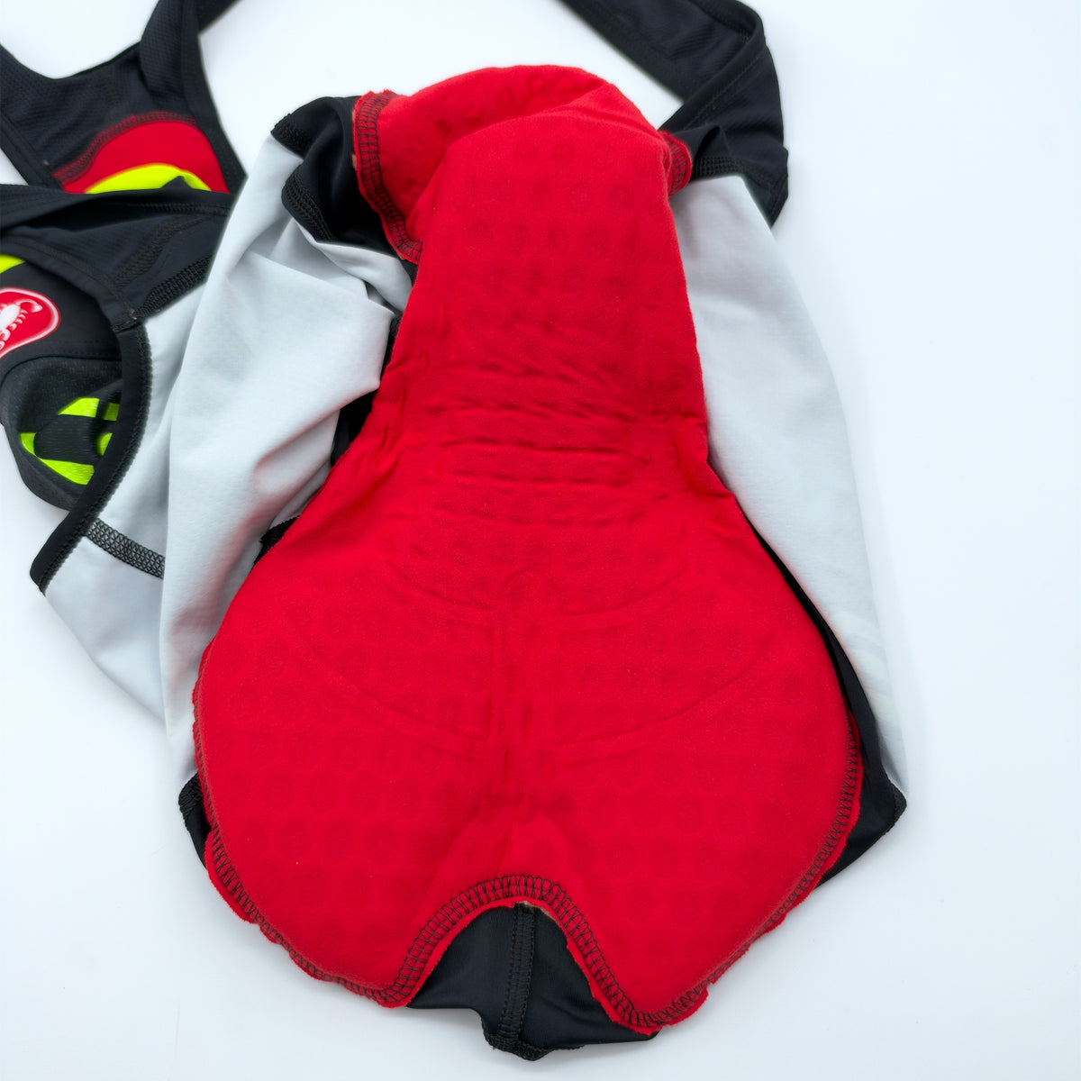 Chamois pad close-up with the shorts turned inside out