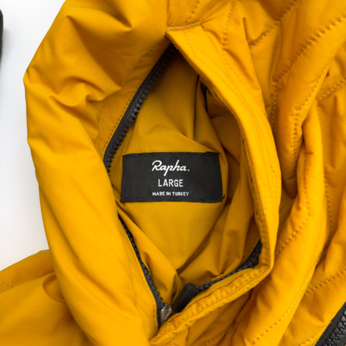 Rapha neck label showing Large, made in Turkey