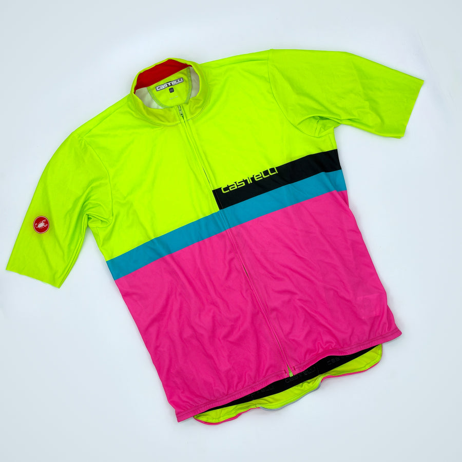 Castelli Men's A Blocco Jersey - 2XL - Fluo Yellow / Pink - Very Good Used Condition