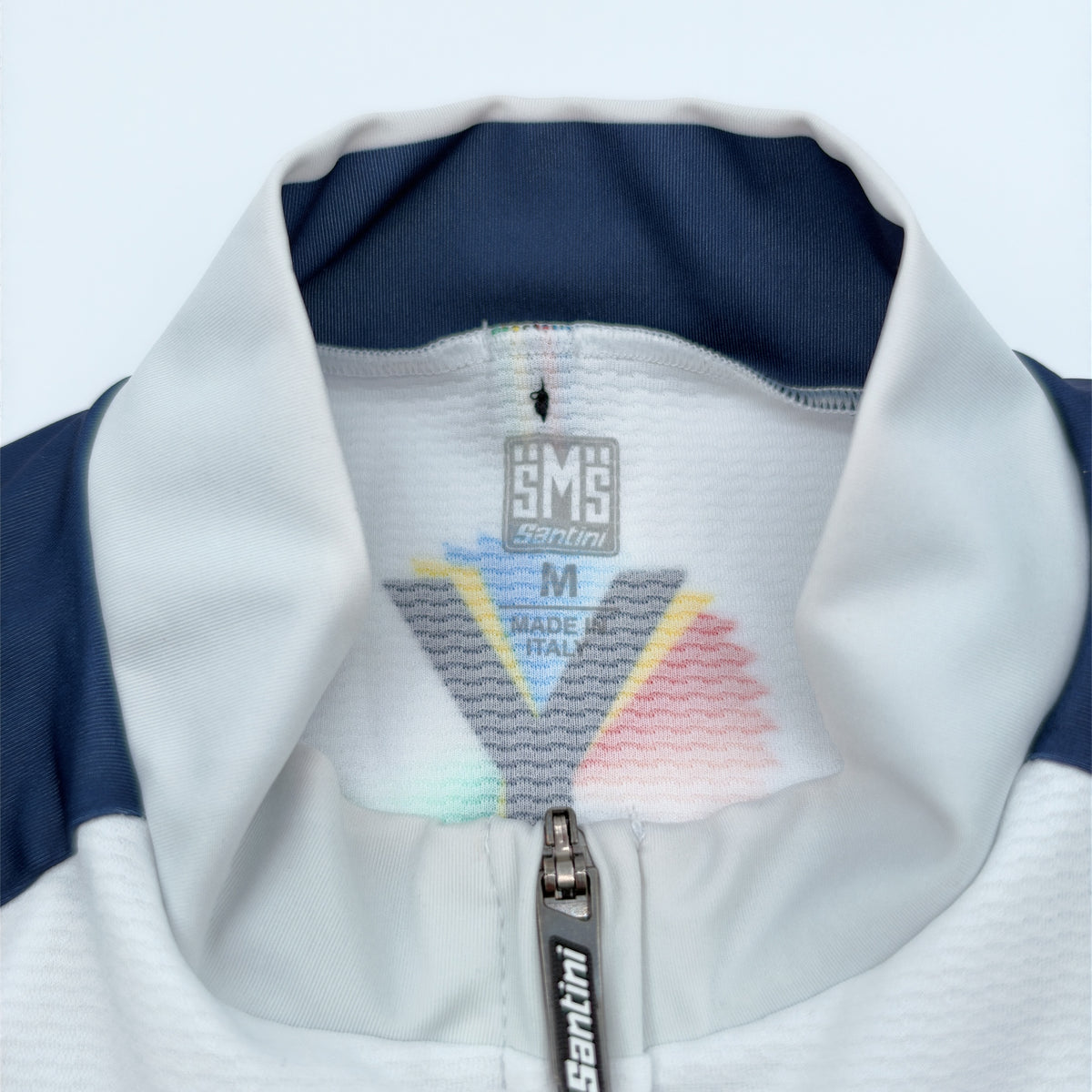 Santini SMS neck print showing size M, made in Italy