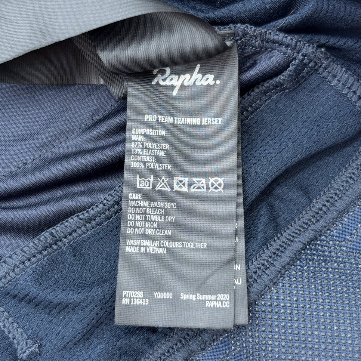 Rapha care label, Pro Team Training Jersey, made in Vietnam