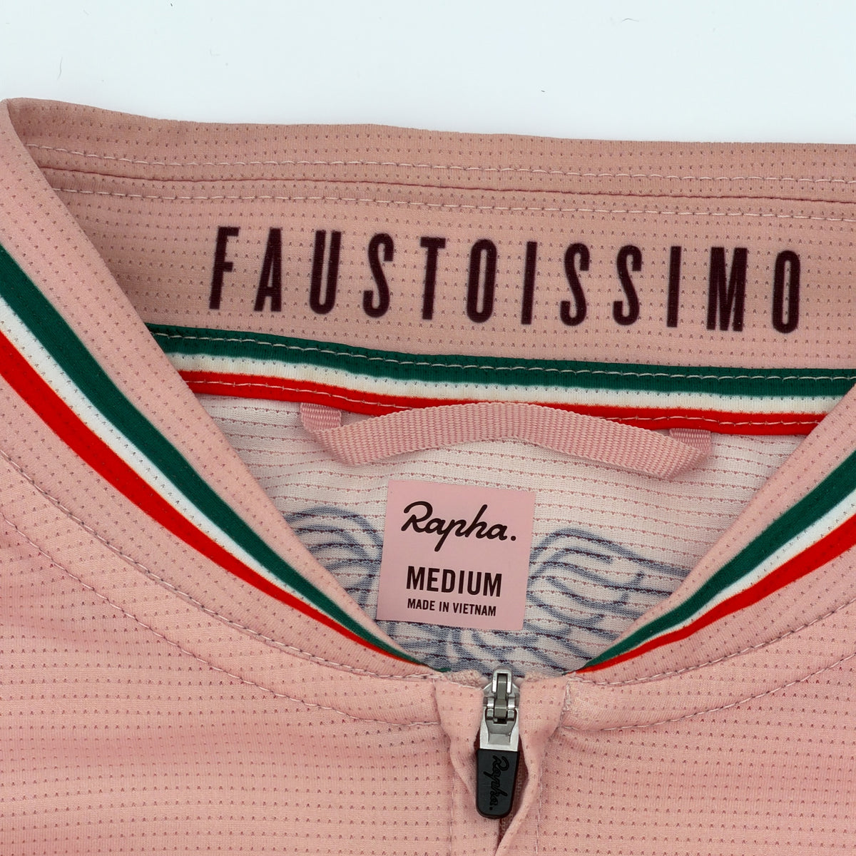 Faustoissimo collar print and Rapha size label Medium